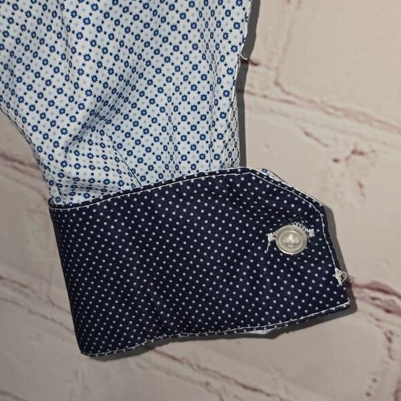 Society Of Threads No Iron Slim Fit Blue Patterned Shirt Mens Size M - Picture 7 of 13